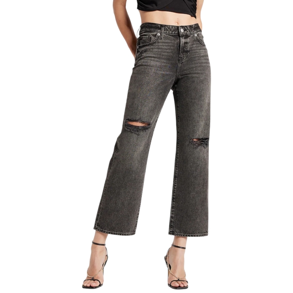 Express 90's Mid Rise Ankle Jeans Womens 10R Charcoal Distressed Cotton Denim